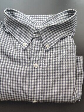 Roundtree & Yorke Navy and White Gingham Button-Down Shirt XXL